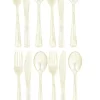 Pack of 18 Glitter Assorted Plastic Cutleries, Gold Glitter
