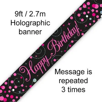 Sparkling Fizz Pink & Black Birthday Banner