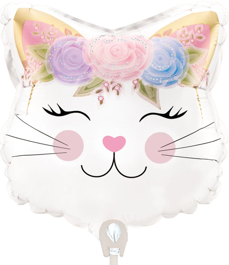 22" Junior Foil Balloon Cat Shape Flower Crown "Floral Kitten"
