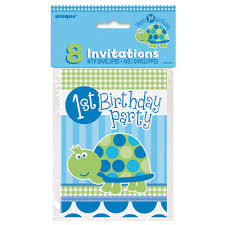 Turtle 1st Birthday Invitations