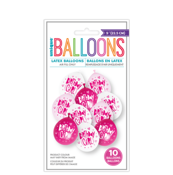 9 Inch Birthday Girl Latex Balloons: Pack of 10 - Image 2