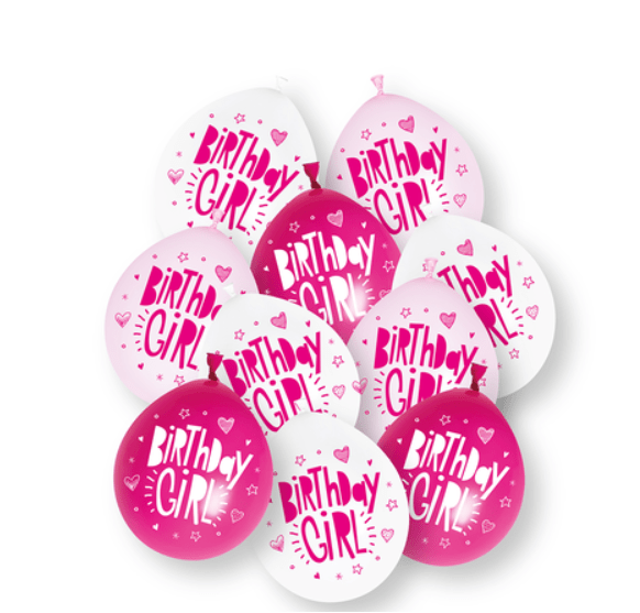 9 Inch Birthday Girl Latex Balloons: Pack of 10
