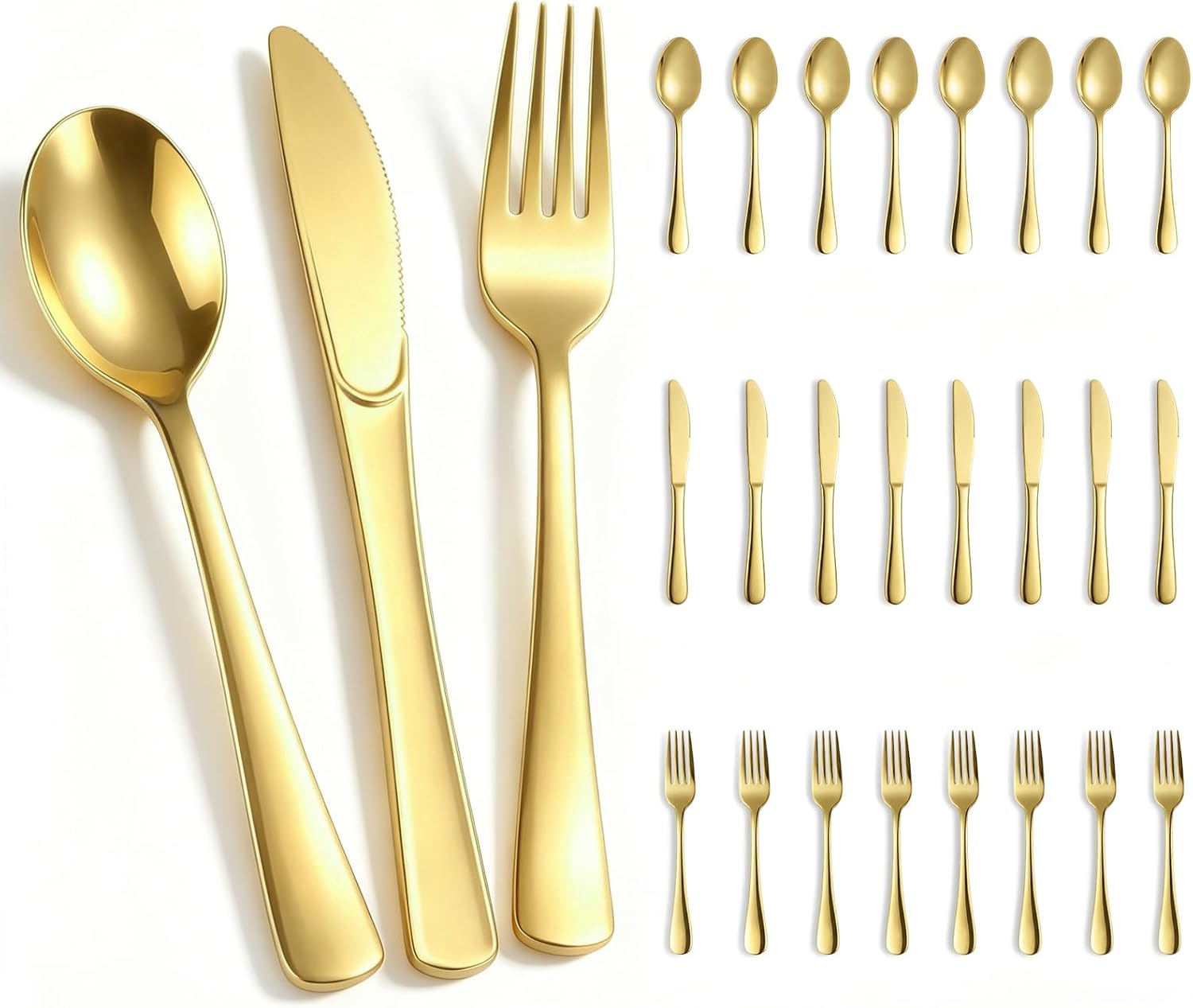 Pack of 18 Glitter Assorted Plastic Cutleries, Metallic Gold
