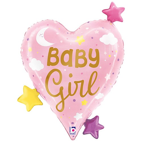 25 inch Baby Girl Heart & Stars Foil Balloon