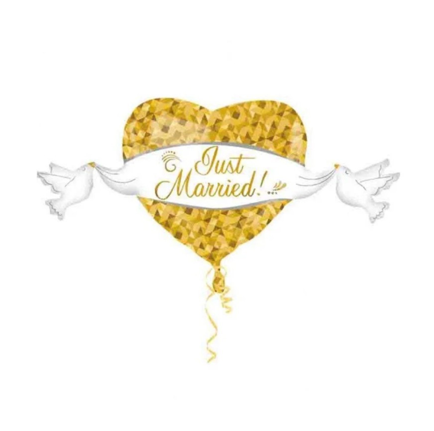 Just Married Heart and Doves SuperShape Balloon 41x21in