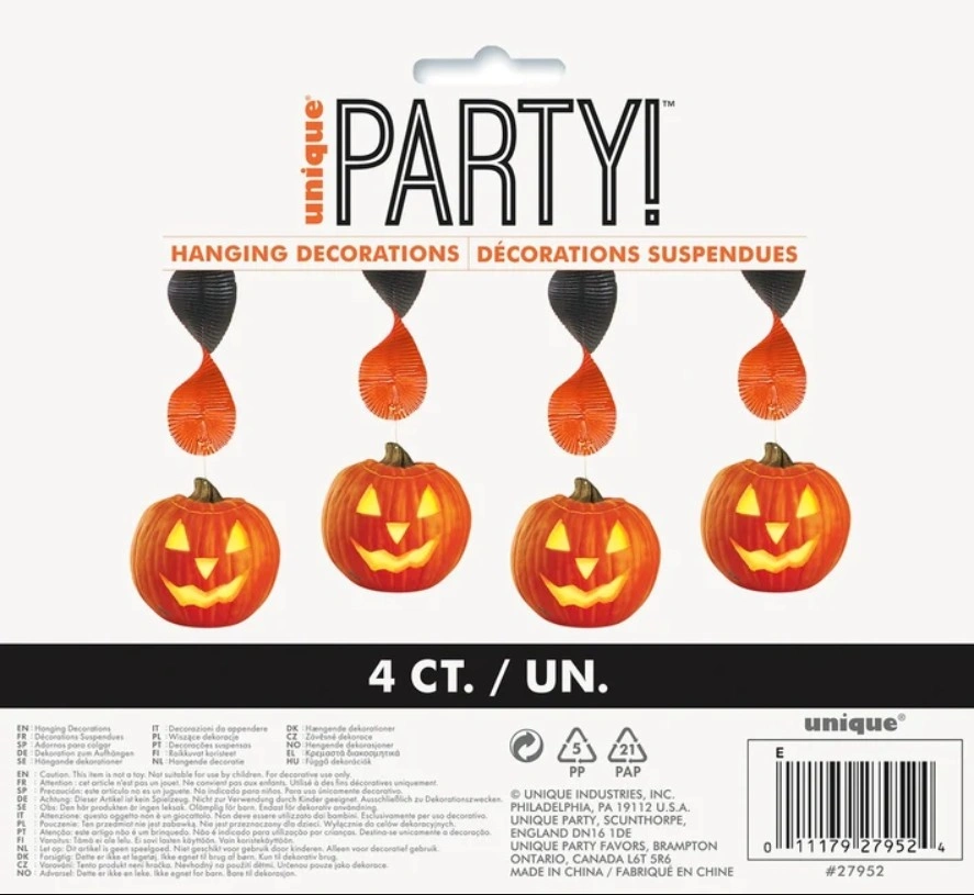 4 PUMPKIN GLOW HANGING DECORATIONS