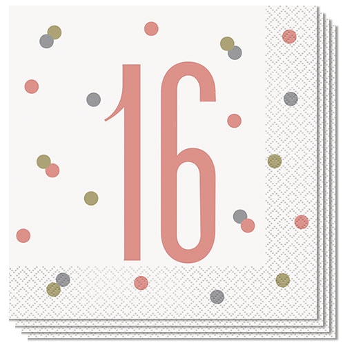 Glitz Rose Gold 16th Birthday Napkins, Pack of 16