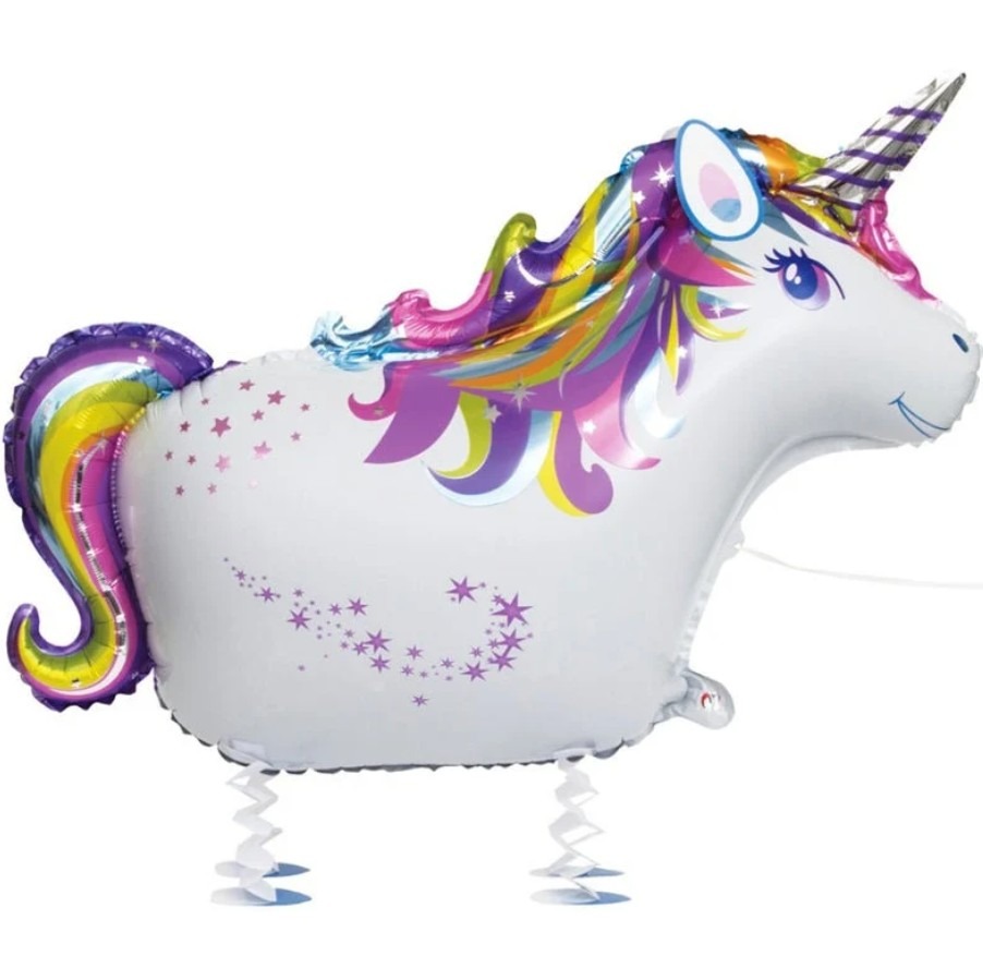 Walking Unicorn Pet Balloon, Kids Birthday Party Decor (34" Tall)