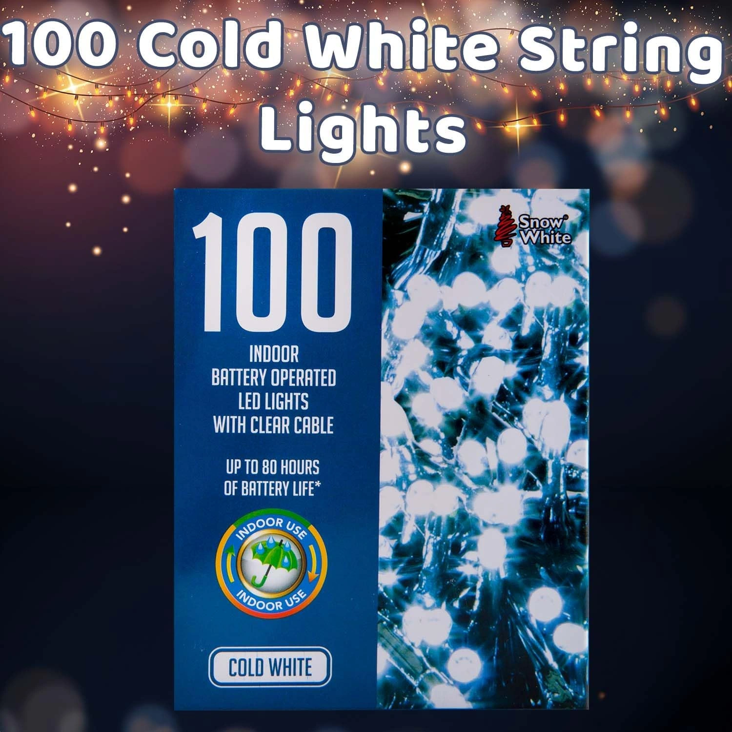 Christmas Cold White String Lights 100 Bulbs 8M - 50cm - Image 2