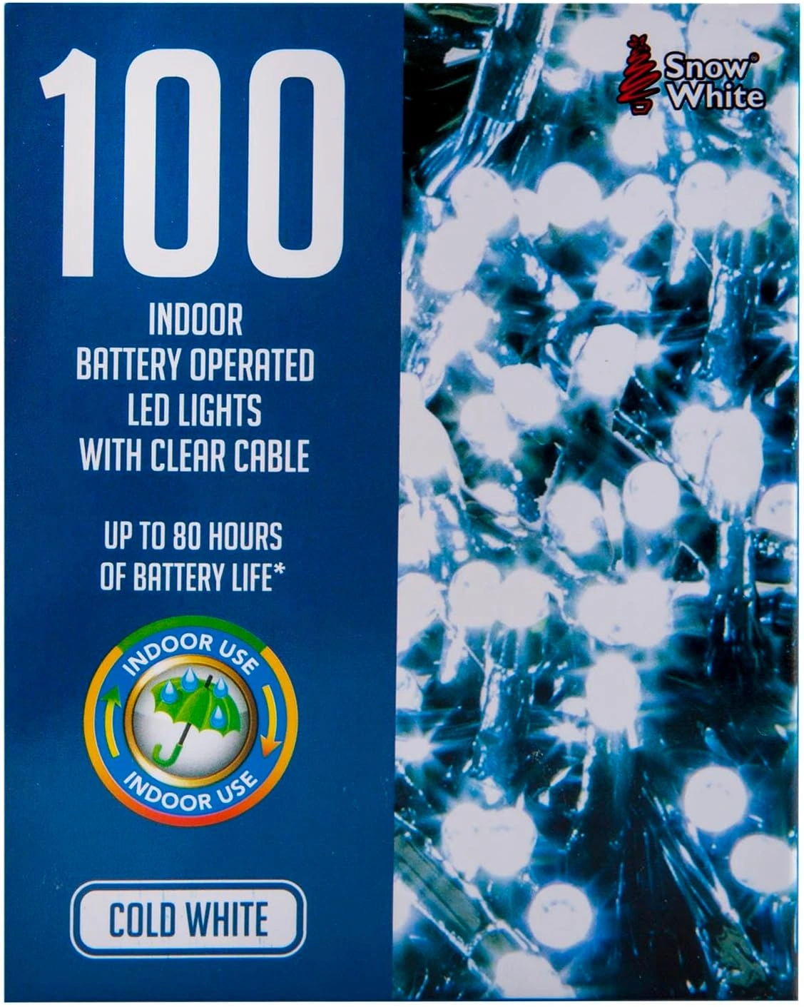 Christmas Cold White String Lights 100 Bulbs 8M - 50cm