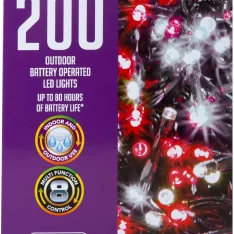 Christmas Cold White and Red String Lights 200 Bulbs 12M 50cm