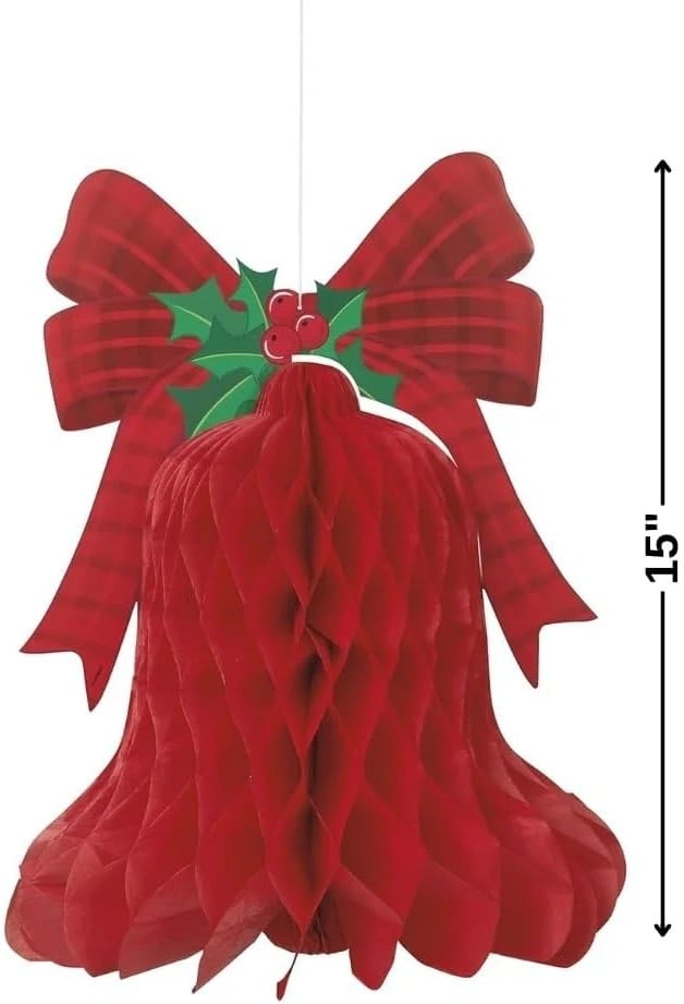 40cm Hanging Honeycomb Red Bell Christmas Decoration - Image 2