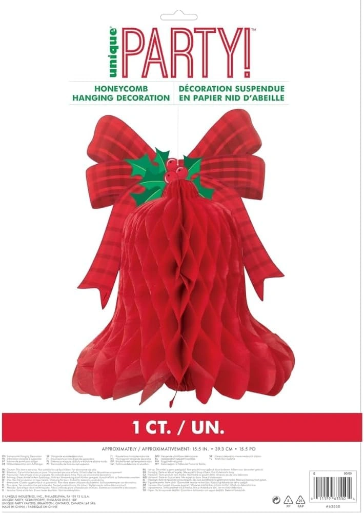 40cm Hanging Honeycomb Red Bell Christmas Decoration - Image 3