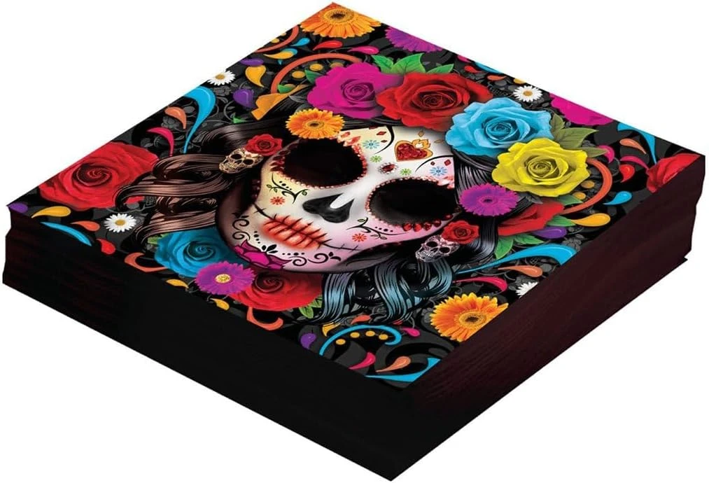 Catrina Skeleton Paper Napkins 33 cm Black – Special Halloween Decoration