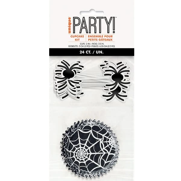 Black Spider Web Cupcake Kit 24pc