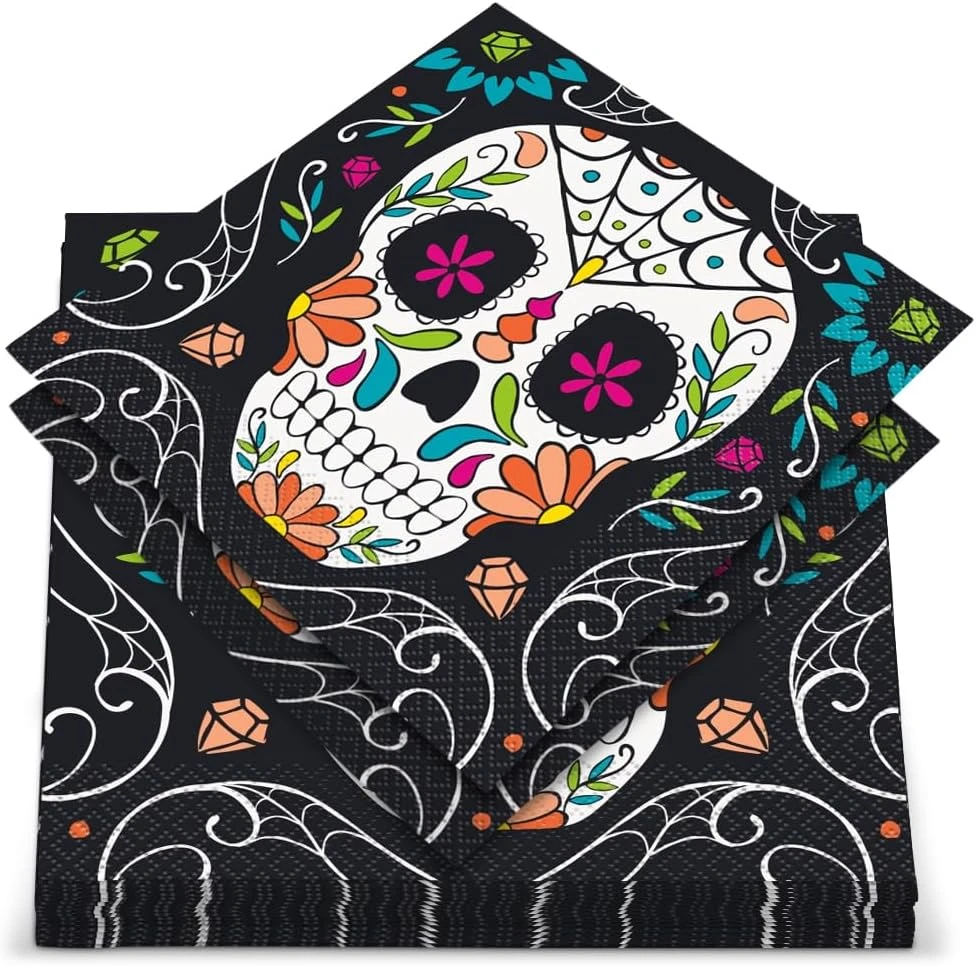 Skull Day of the Dead Halloween Napkins, Pack of 20