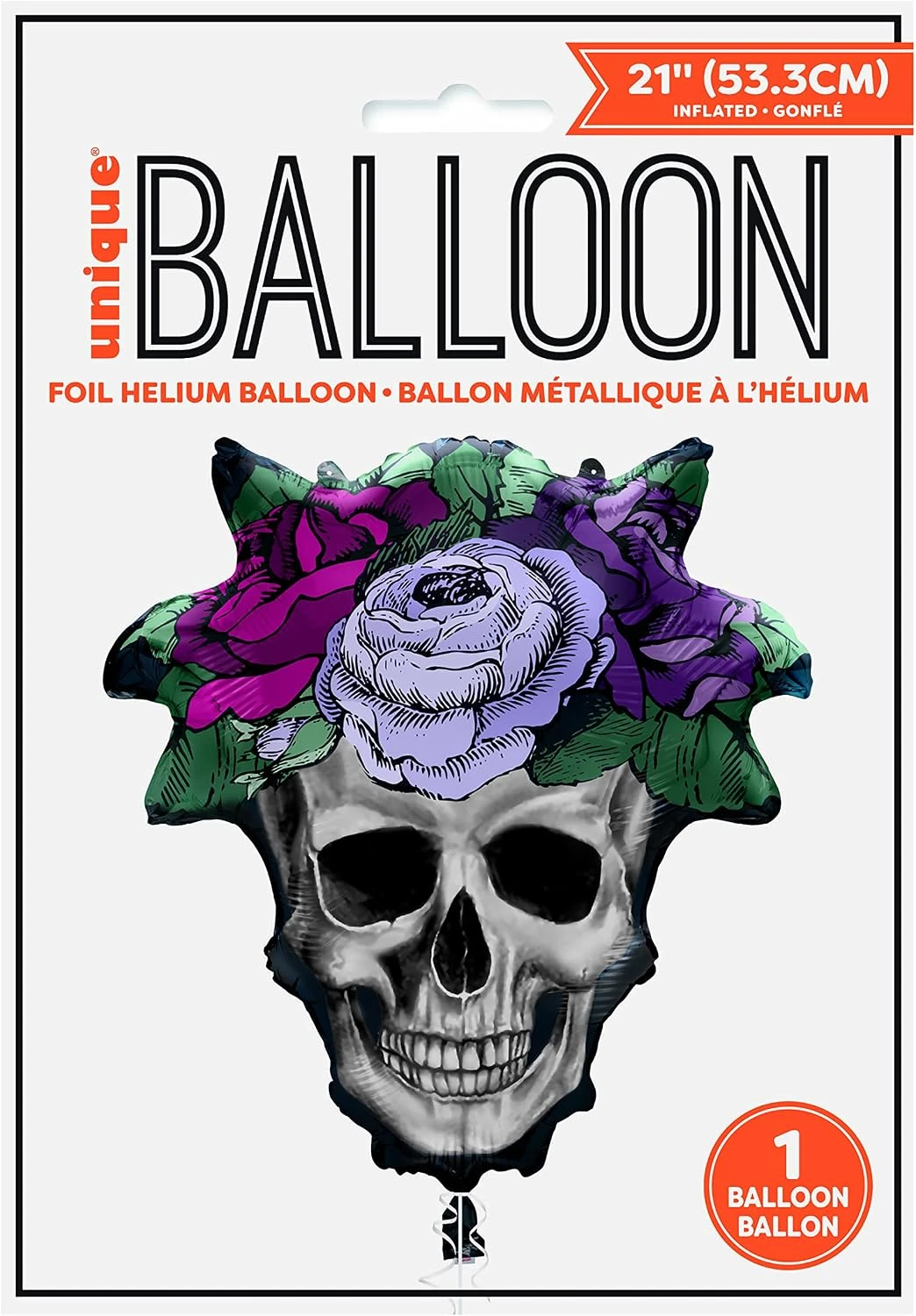 Giant Foil Floral Skull Balloon-53 cm-Halloween Party - Image 2