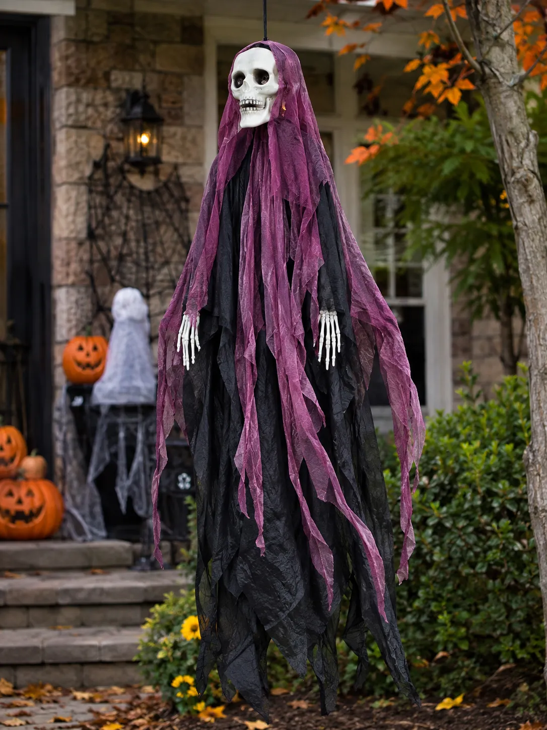 Outdoor Hanging Skull Ghost Halloween Decoration - Purple - Image 2