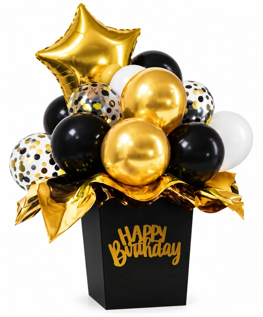 Black & Gold Happy Birthday Balloon Bouquet Set (31 Pcs)
