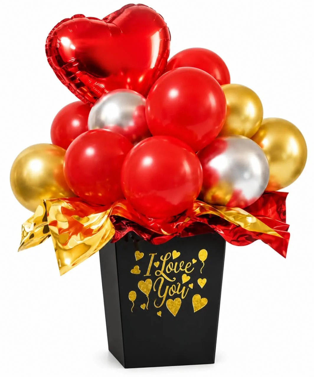 Premium “I Love You” Red & Gold/Silver Balloon Bouquet