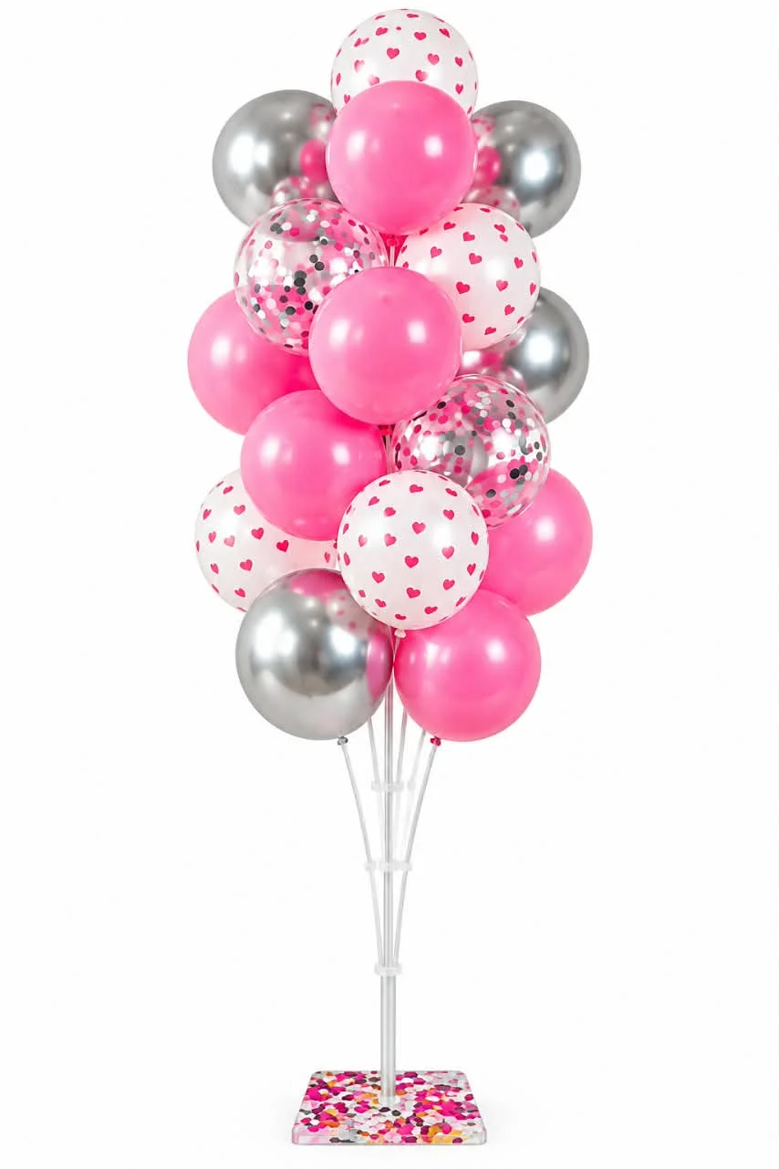 Elegant Pink, Silver & White Standing Balloon Tower Kit for Party Decor