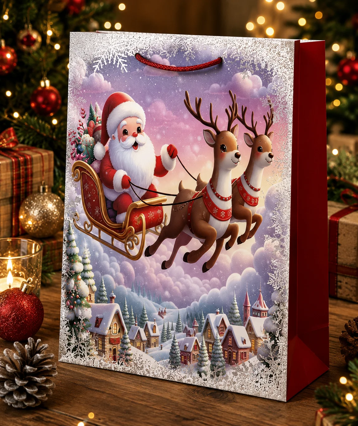 3 x L Christmas Bags with Handle for Gifting - QZGZD-6712A-2 - Image 2