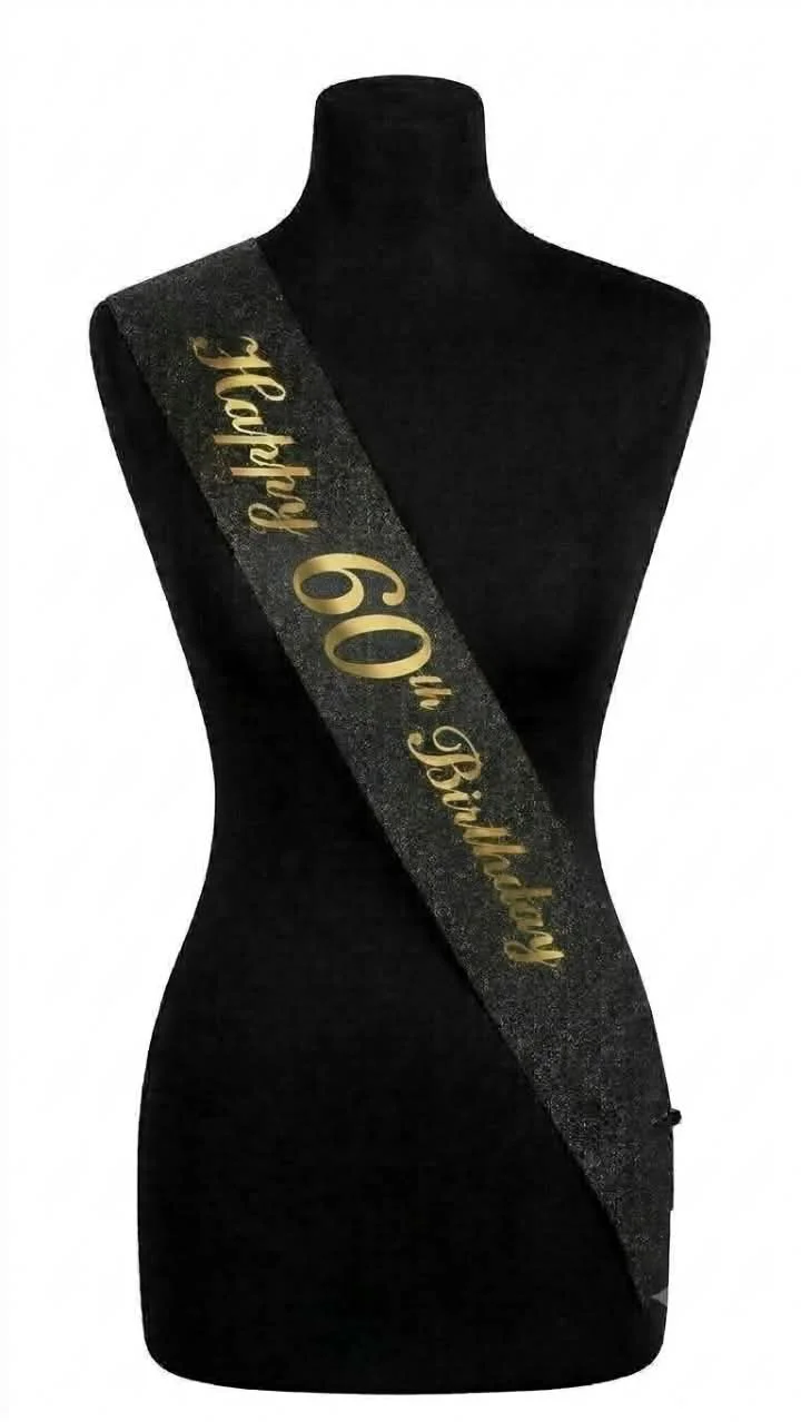 Happy 60th Birthday Black Glitter Sash