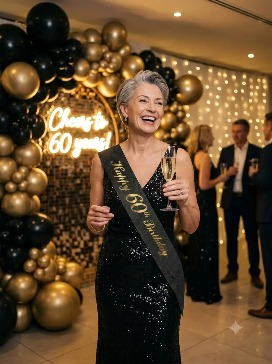 Happy 60th Birthday Black Glitter Sash - Image 2