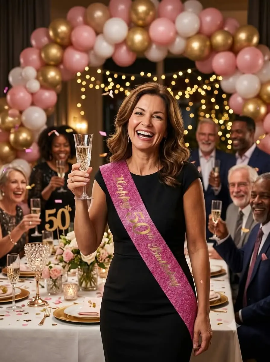 Happy 50th Birthday Pink Glitter Sash - Image 2