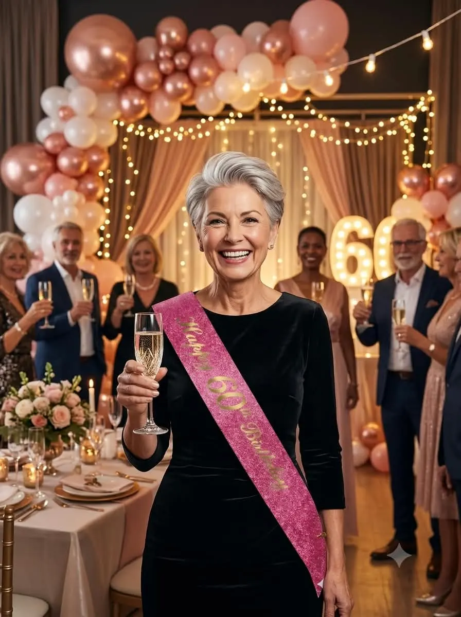 Happy 60th Birthday Pink Glitter Sash - Image 2
