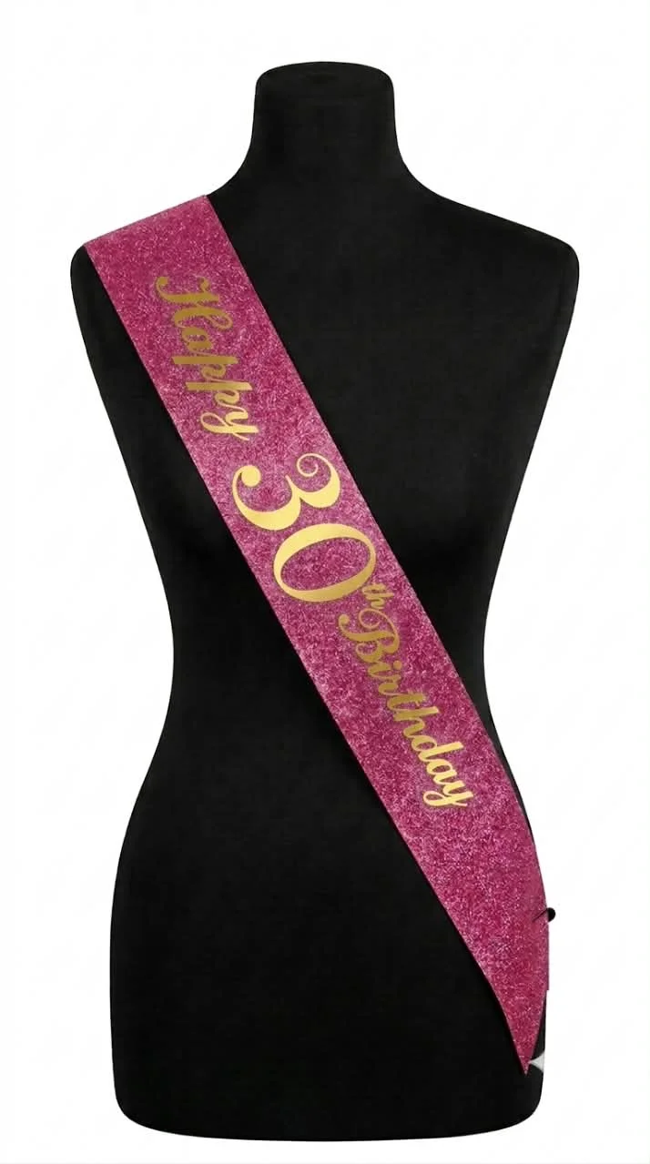Happy 30th Birthday Pink Glitter Sash