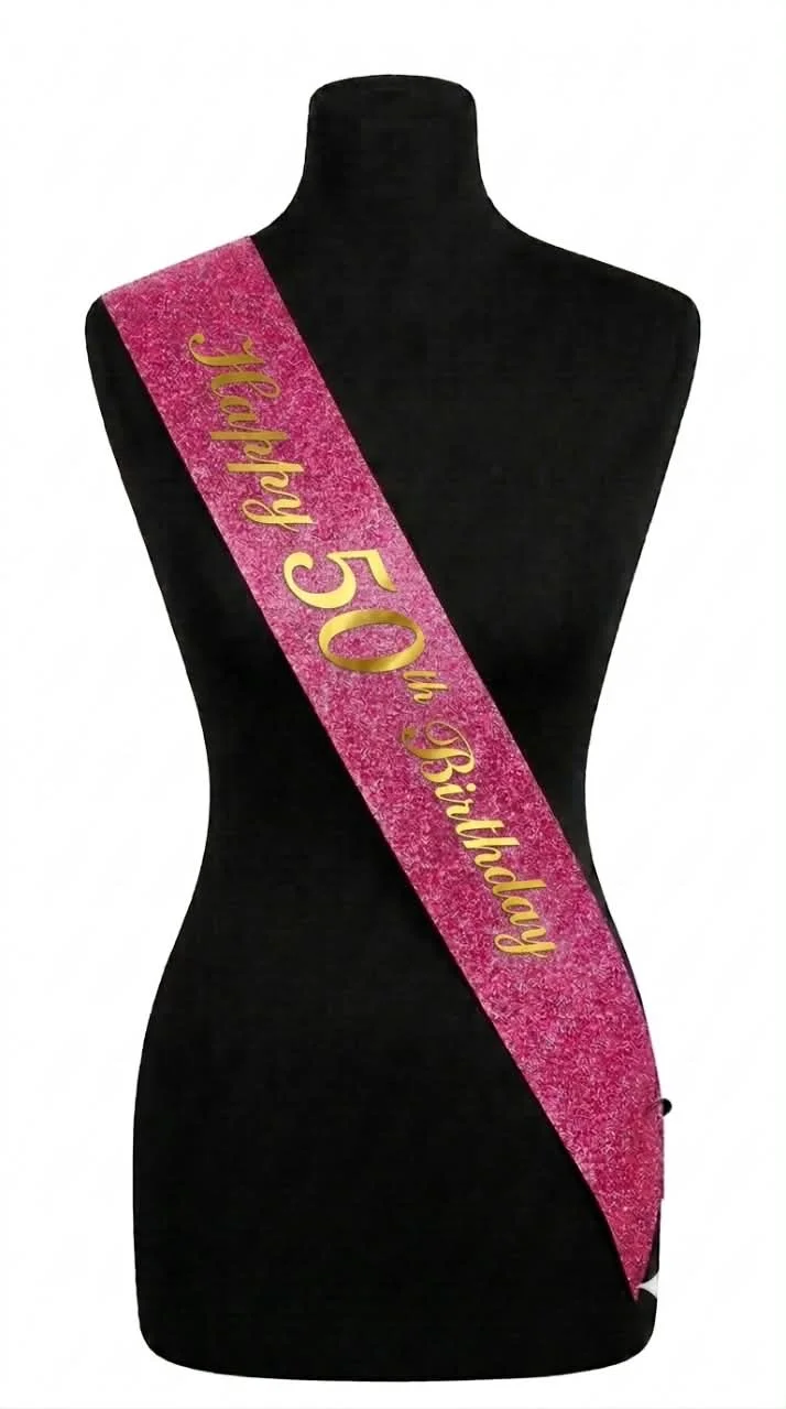 Happy 50th Birthday Pink Glitter Sash
