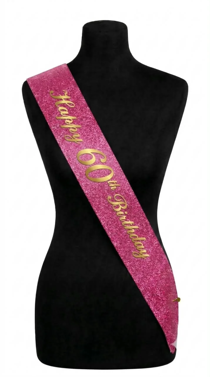 Happy 60th Birthday Pink Glitter Sash