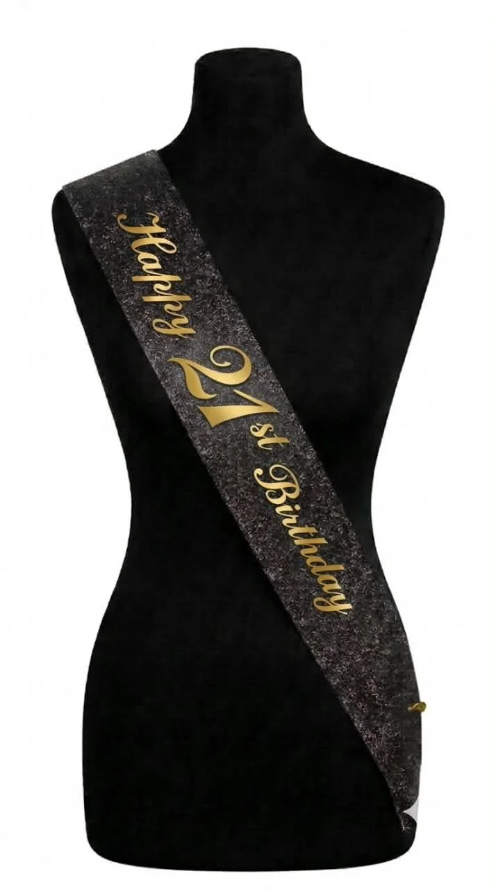 Happy 21st Birthday Black Glitter Sash