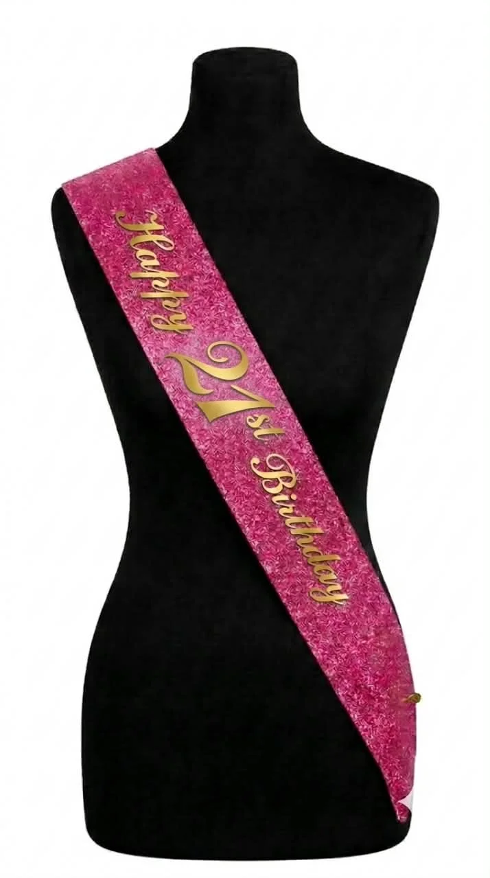 Happy 21st Birthday Pink Glitter Sash