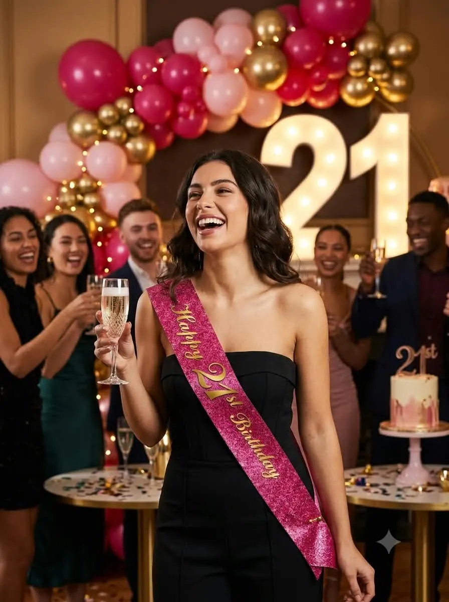 Happy 21st Birthday Pink Glitter Sash - Image 2