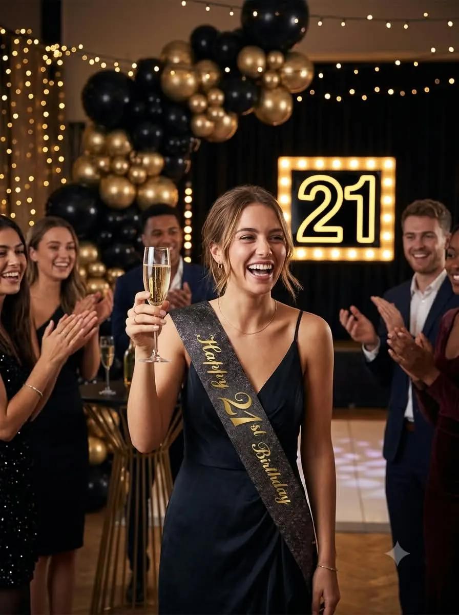 Happy 21st Birthday Black Glitter Sash - Image 2