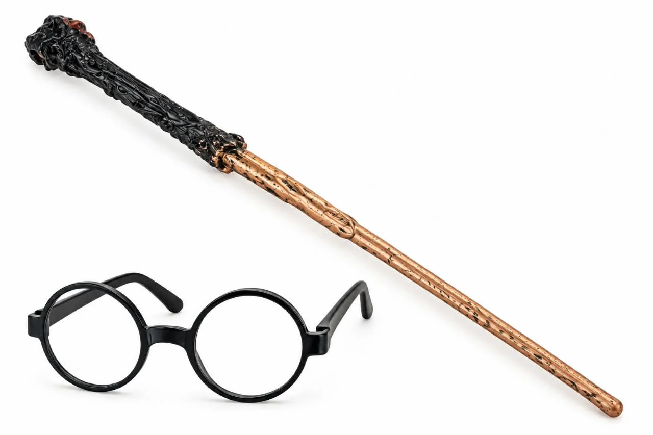 Harry Potter Wand & Round Glasses Set