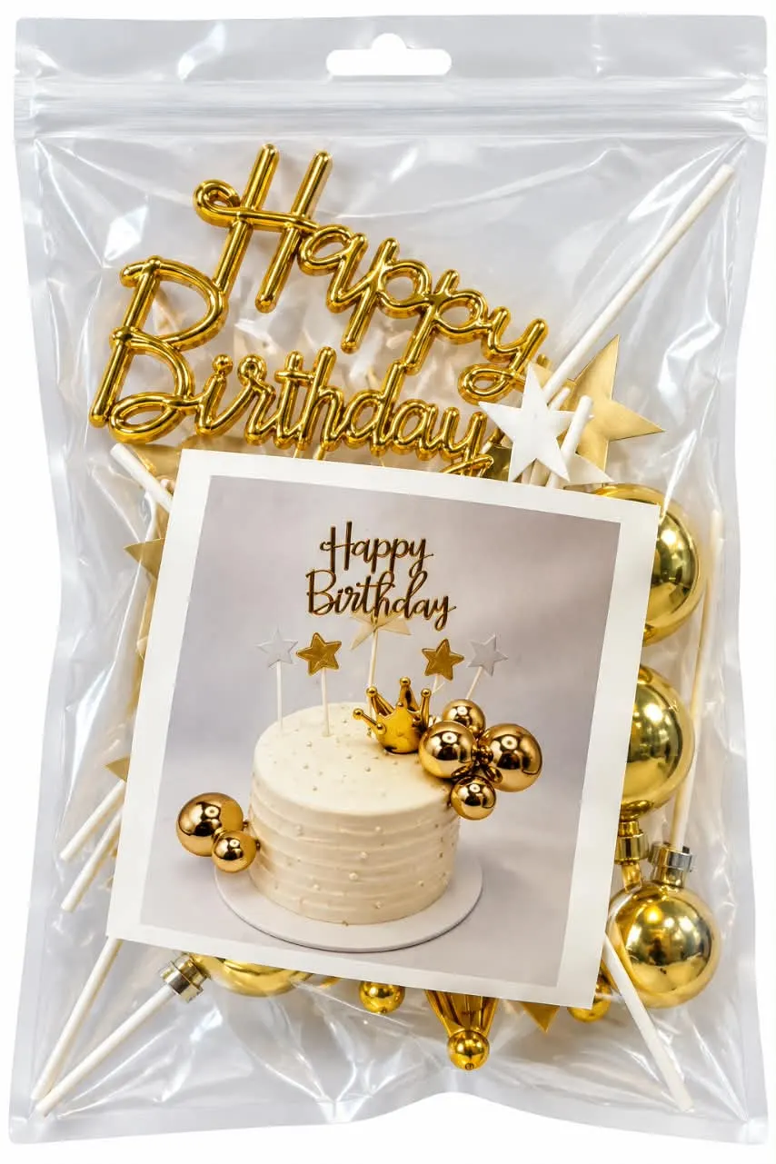 Gold Happy Birthday Cake Topper Set - Image 3