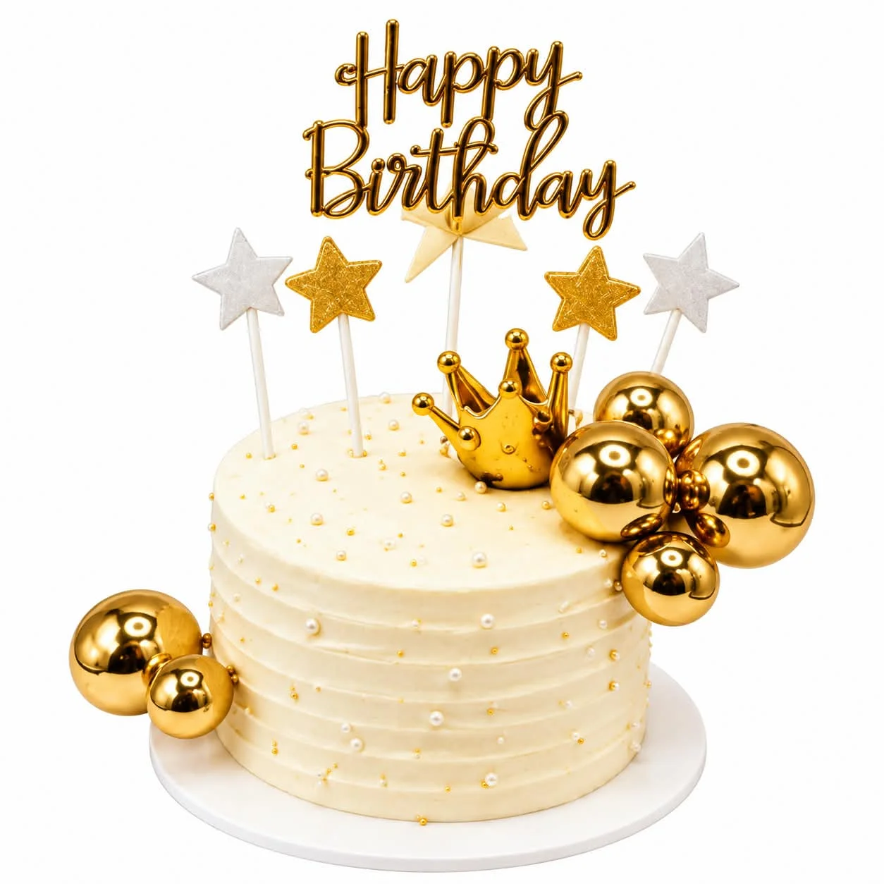 Gold Happy Birthday Cake Topper Set